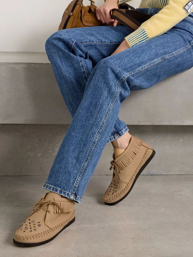 ISABEL MARANT Felsa fringed embellished suede ankle boots in Beige, photo 2 of 2 from NET-A-PORTER (Canada)