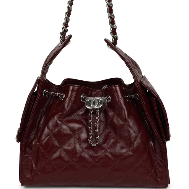 Chanel Small 25 Hobo Bag Dark Burgundy Shiny Lambskin Silver Hardware in Burgundy Lambskin from Madison Avenue Couture