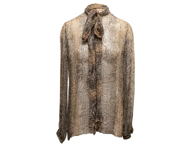 Brown & Black Dolce & Gabbana Snakeskin Print Sheer Pussy Bow Blouse Size IT 44 in Black from Designer Revival, photo 1 of 1