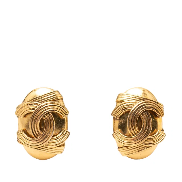 Gold Chanel CC Gold Plated Oval Clip on Earrings in Gold from Designer Revival