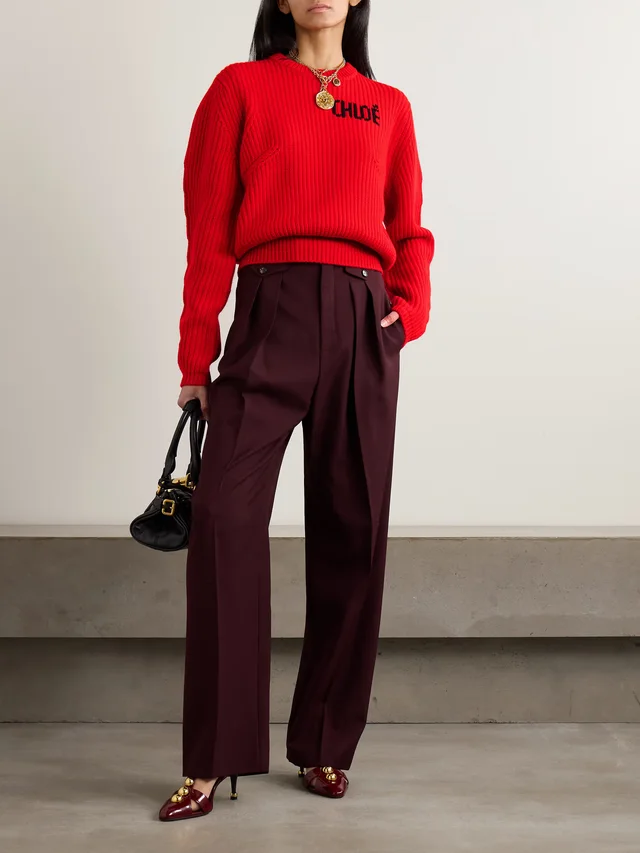 CHLOÉ Logo-detailed ribbed wool and cashmere-blend sweater in Red, photo 2 of 2 from NET-A-PORTER (Canada)