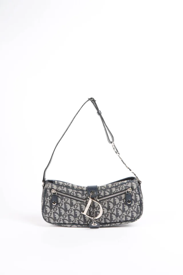 Dior Vintage Navy Monogram Spell Out Shoulder Bag in Navy Coated canvas from Break Archive