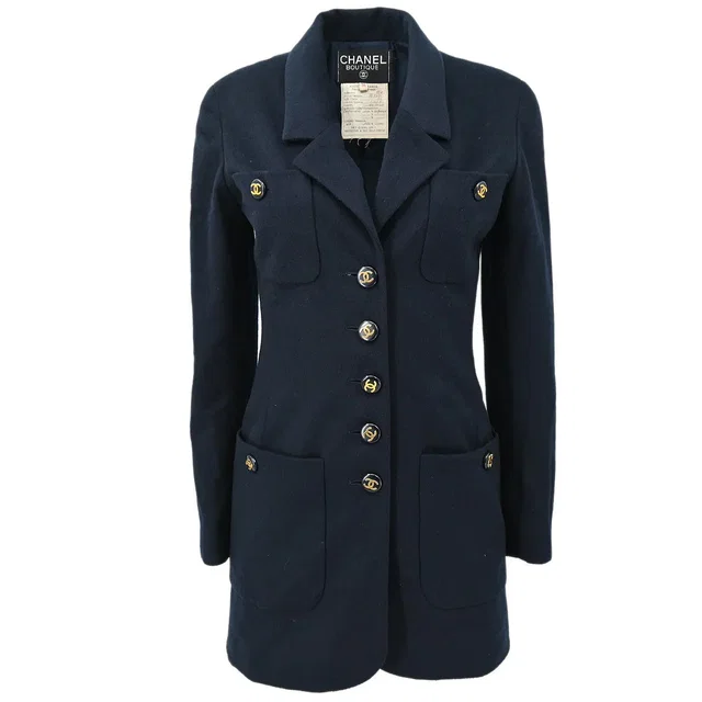 Chanel 1993 Single Breasted Jacket Navy #34 in Navy Cashmere from AMORE Vintage Tokyo