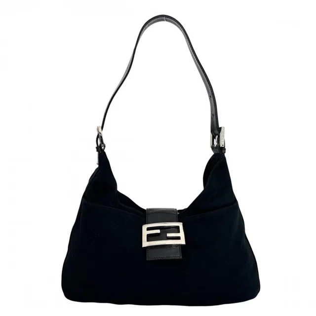 Fendi Shoulder Bag Mamma Baguette FF Logo 2348 Cotton Jersey Black Silver in Black from The Reluxe