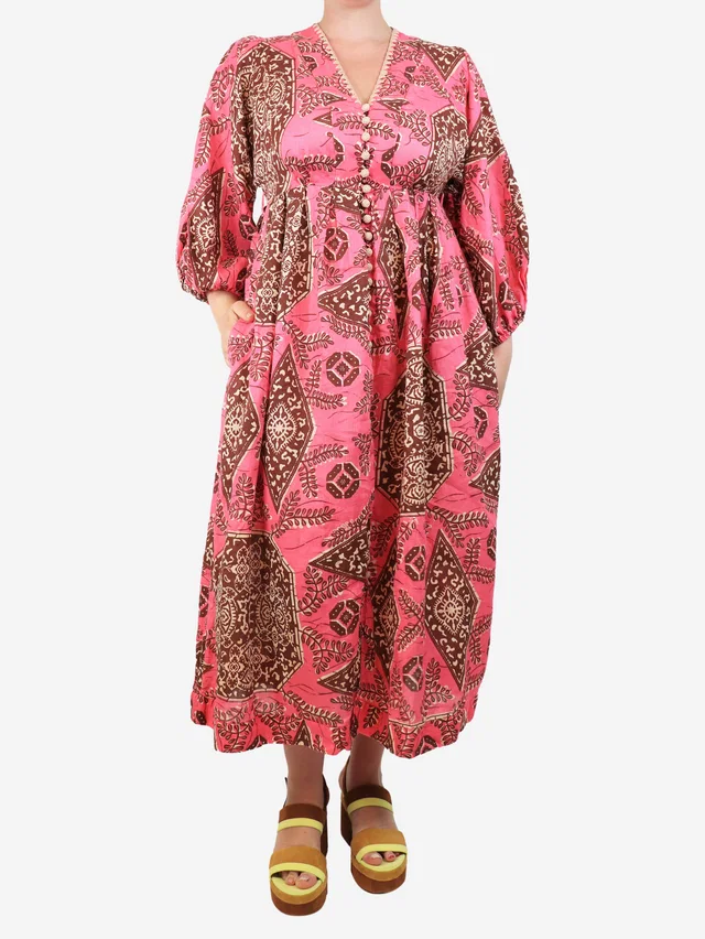 Zimmermann Pink and brown printed maxi dress - size UK 12 in Brown from Sign of the Times