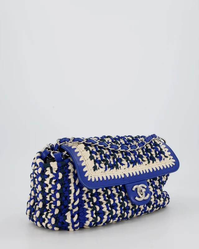 Chanel Navy, Blue and Cream Crochet Flap Bag in White Leather from Sellier, photo 2 of 2