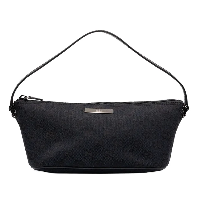 Black Gucci GG Canvas Boat Shoulder Bag in Black Canvas from Designer Revival