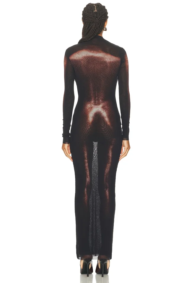 Jean Paul Gaultier Asymmetric Collar Long Body Dust Print Dress in Black, photo 2 of 2 from FWRD