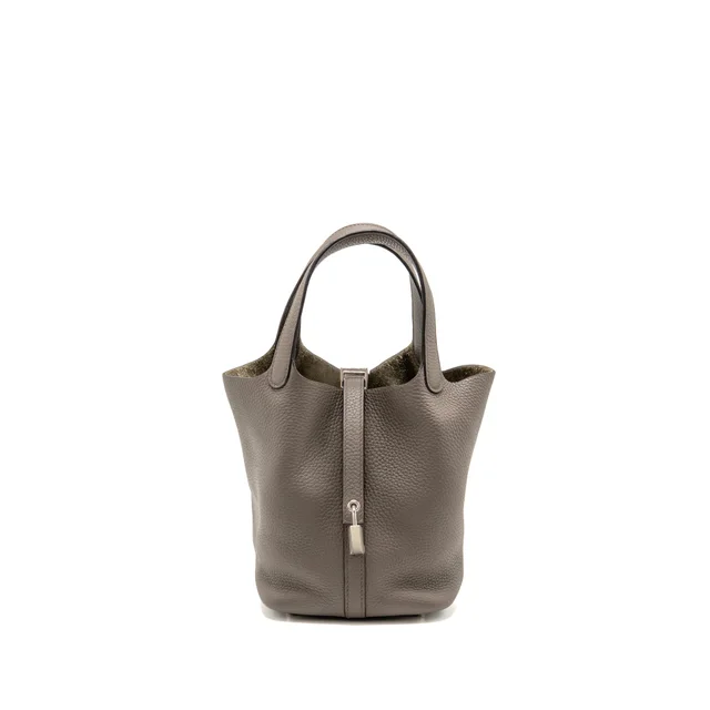 Hermès picotin 18 lock bag clemence gris etain SHW stamp Y in Taupe Clemence leather from EMIER