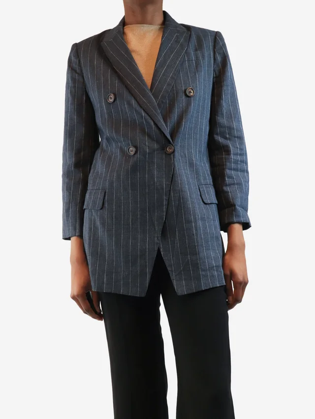 Brunello Cucinelli Grey pinstripe blazer - size UK 8 in Grey Wool from Sign of the Times