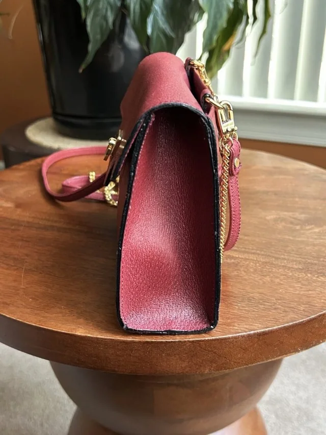 Valentino Garavani Double Strap Textured Leather Shoulder Bag, Burgundy in gold|red Leather from Poshmark, photo 8 of 15