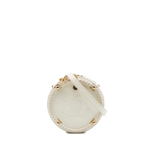 White Chanel Crumpled Calfskin En Vogue Round Bag Satchel in White Calfskin from Designer Revival