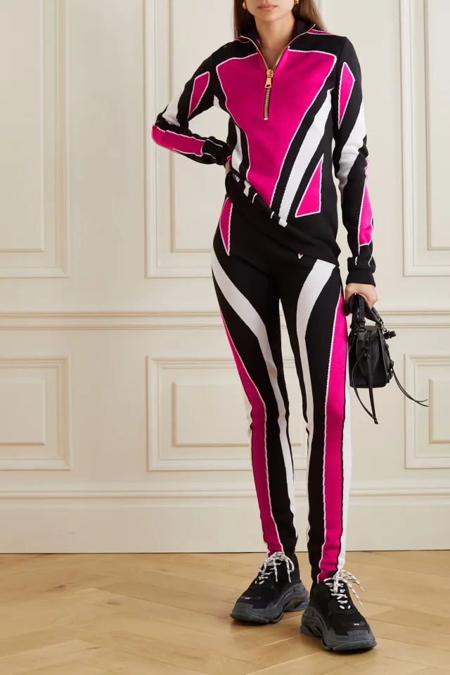 Balmain Striped Stretch-Jacquard Leggings in Black, photo 2 of 4 from THE OUTNET