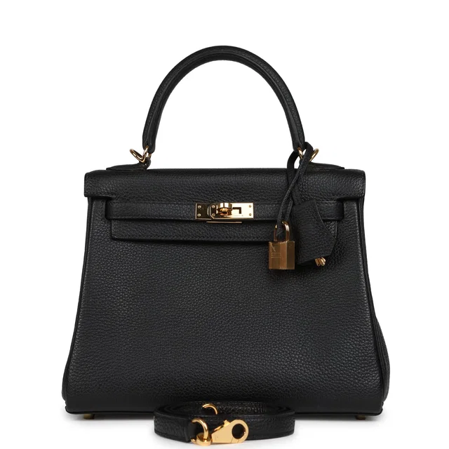 Hermès Kelly Retourne 25 Black Togo Gold Hardware in Black Togo leather from Madison Avenue Couture