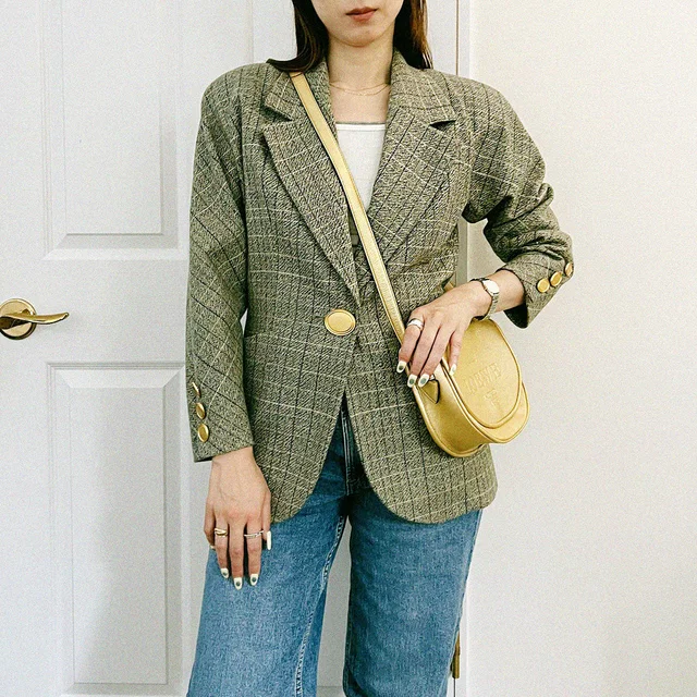Dior Wool Check Pattern Jacket #S Gray in Grey Wool from VINTAGE QOO TOKYO
