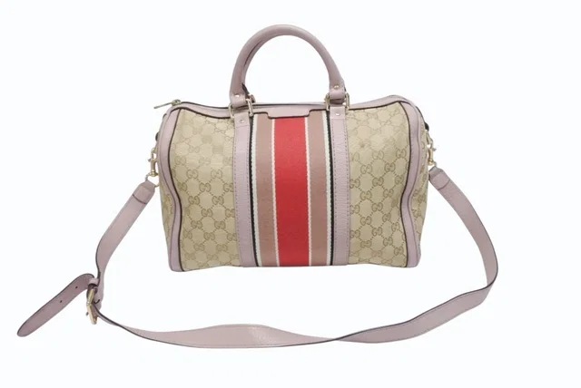 Gucci Shoulder Bag 2-Way GG Canvas Leather Beige Light Purple in Beige Canvas from The Reluxe