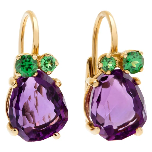 Pomellato Bahia earrings with Amethyst and Tsavorites in 18k pink gold in Pink Yellow Gold from Gray And Sons