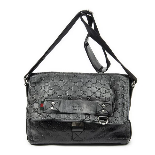 Gucci Web Media Messenger Black Guccissima in Black from The Reluxe
