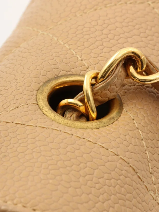 Chanel Circa 1995 Caviar Skin Diana Flap Chain Bag 22cm Beige in Beige Caviar leather from VINTAGE QOO TOKYO, photo 14 of 15