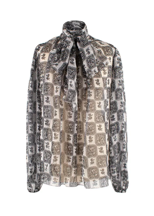 Dolce & Gabbana White and Black Sheer Silk Blouse in Black Silk from HEWI