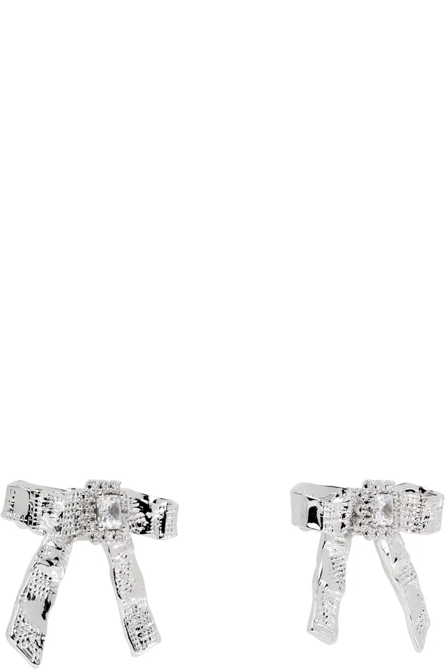 SHUSHU/TONG YVMIN Edition Twisted Rope Bow Faux-Pearl Earrings, photo 2 of 3 from SSENSE