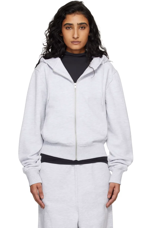 Gray Slim Zip Up Hoodie