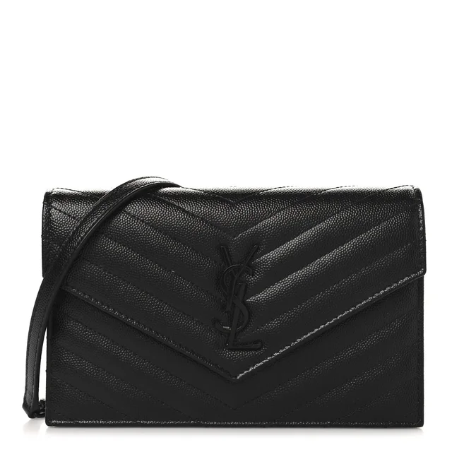 Saint Laurent Grain De Poudre Matelasse Chevron Envelope Bag - Black in Black from H&T