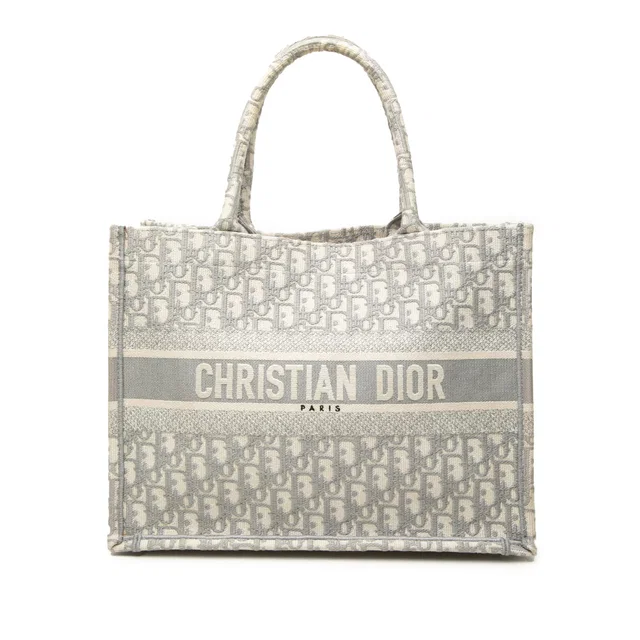 Gray Dior Medium Oblique Embroidered Canvas Book Tote in Grey Canvas from Designer Revival