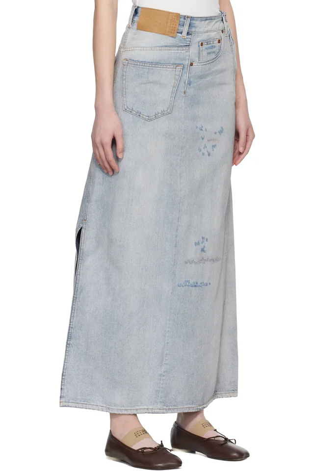 MM6 Maison Margiela Blue Distressed Denim Maxi Skirt, photo 2 of 4 from SSENSE