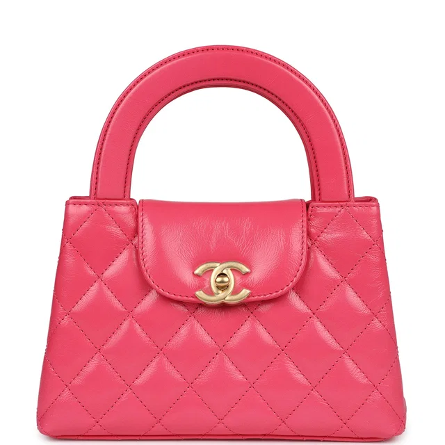 Chanel Small Kelly Shopper Dark Pink Shiny Aged Calfskin Brushed Gold Hardware in Pink Calfskin from Madison Avenue Couture