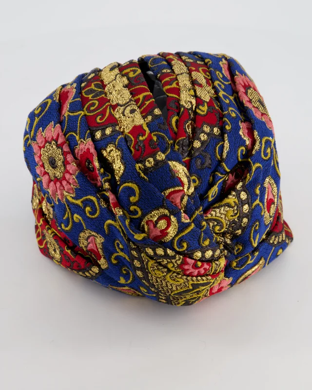 Gucci Blue, Pink, Red and Gold Floral Embroidered Hat Size L in Red Silk from Sellier, photo 4 of 5