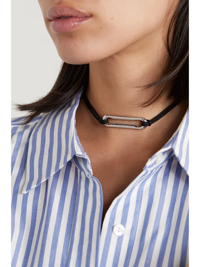 LAUREN RUBINSKI 14-karat white gold, cord and diamond necklace in Metallic, photo 2 of 2 from NET-A-PORTER (Canada)