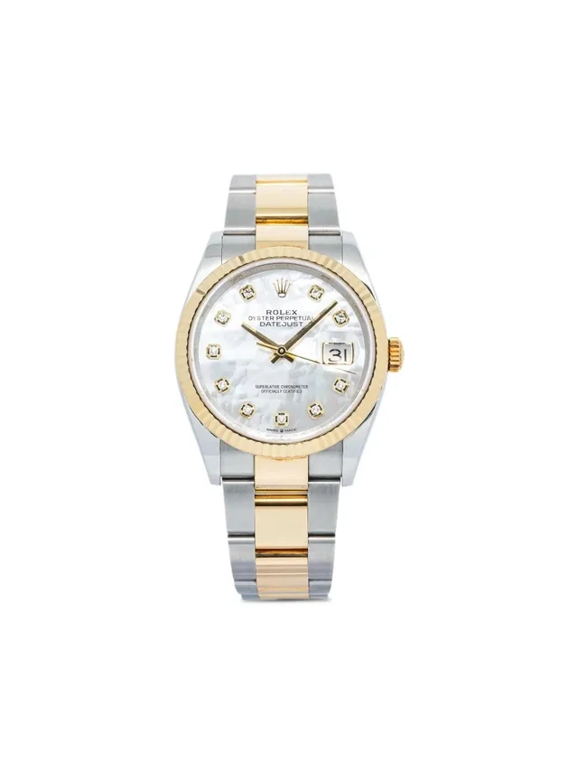 Rolex pre-owned Datejust 36mm - men - Diamond/18kt Yellow Gold/stainless steel - One Size - Silver in silver|gray from Farfetch