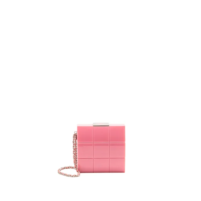 Chanel choco bar Minaudiere clutch pink SHW in Pink Resin from EMIER