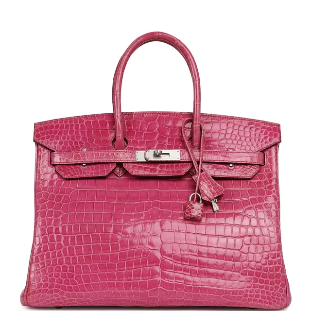Hermès Birkin 35 Rose Scheherazade Shiny Porosus Crocodile Palladium Hardware in Pink Crocodile from Madison Avenue Couture
