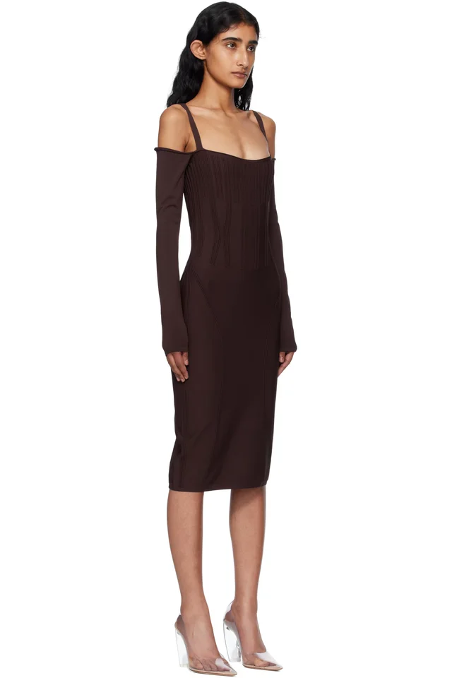 Mugler Burgundy Knit Midi Dress, photo 2 of 3 from SSENSE