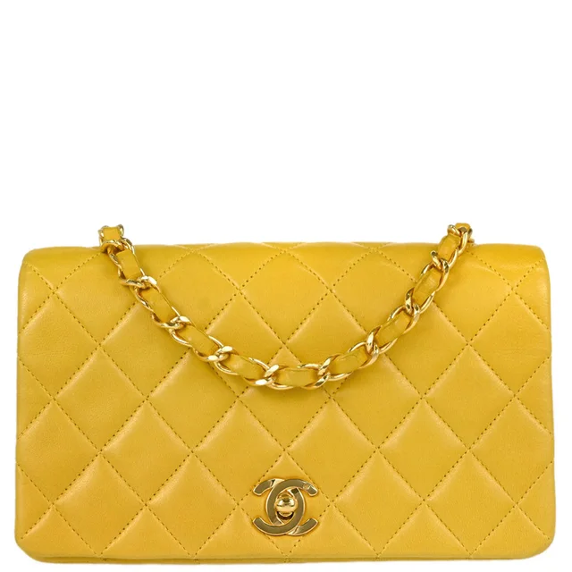 Chanel 1991-1994 Yellow Lambskin Turnlock Mini Full Flap Shoulder Bag in Yellow Lambskin from AMORE Vintage Tokyo