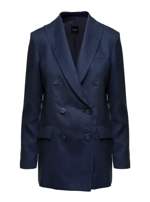 Leplain Blue Double-breasted Jacket in Linen Woman in Blue 100% Linen from Gaudenzi Boutique, photo 1 of 1