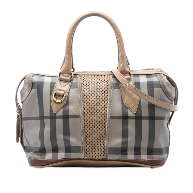 Gray Burberry Smoke Check Coated Canvas Gilmoure Satchel in Grey Coated canvas from Designer Revival