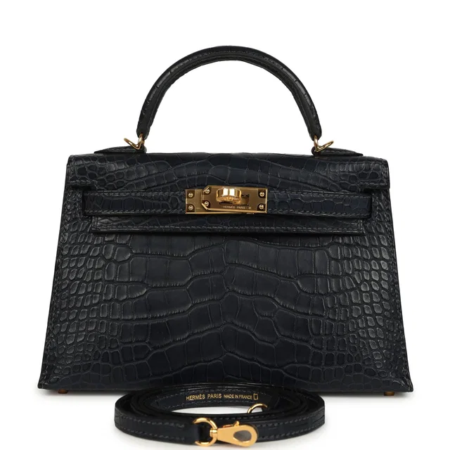 Hermès Kelly Sellier 20 Bleu Nuit Matte Alligator Gold Hardware in Navy Crocodile from Madison Avenue Couture