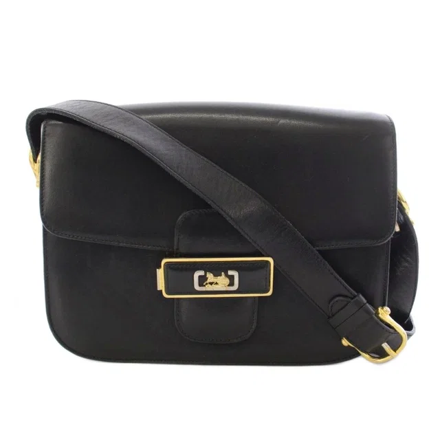 Celine Phoebe Philo Era Vintage Leather Carriage Shoulder Bag Black in Black Leather from The Reluxe