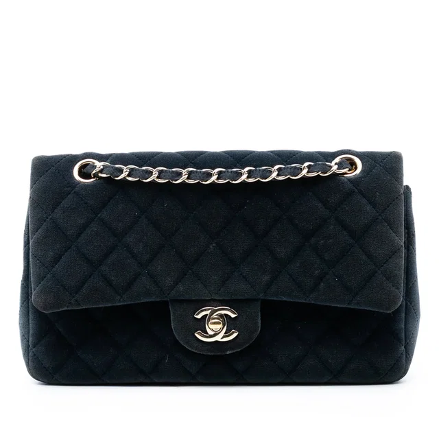 Blue Chanel Medium Classic Velvet Double Flap Shoulder Bag in Blue Velvet from Designer Revival