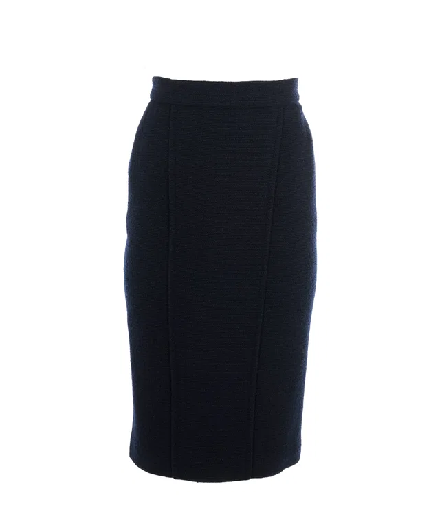 Chanel Vintage Navy Tweed Pencil Skirt in Navy Tweed from Luxury Promise