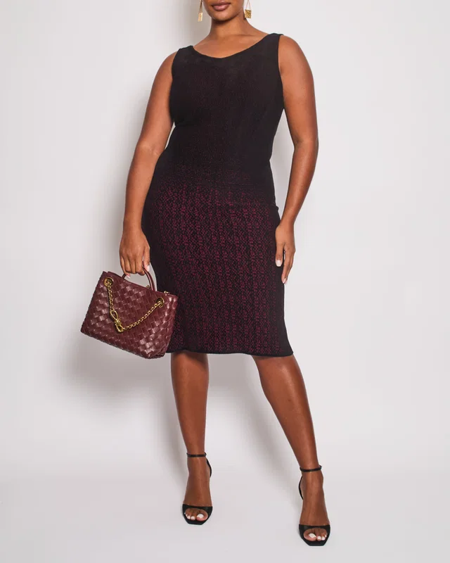 Prada Black and Burgundy Sleeveless Midi Dress Size IT 44 (UK 12) in Black Nylon from Sellier