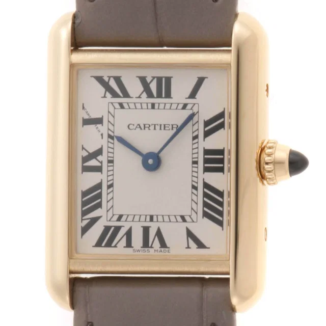 Cartier Tank Louis SM Watch 18k Yellow Gold Crocodile Leather Silver Dial Quartz in Yellow Crocodile from The Reluxe