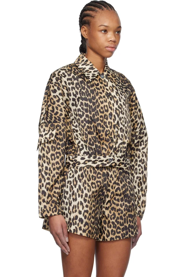 GANNI Black & Brown Duchesse Nylon Cropped Jacket, photo 2 of 3 from SSENSE