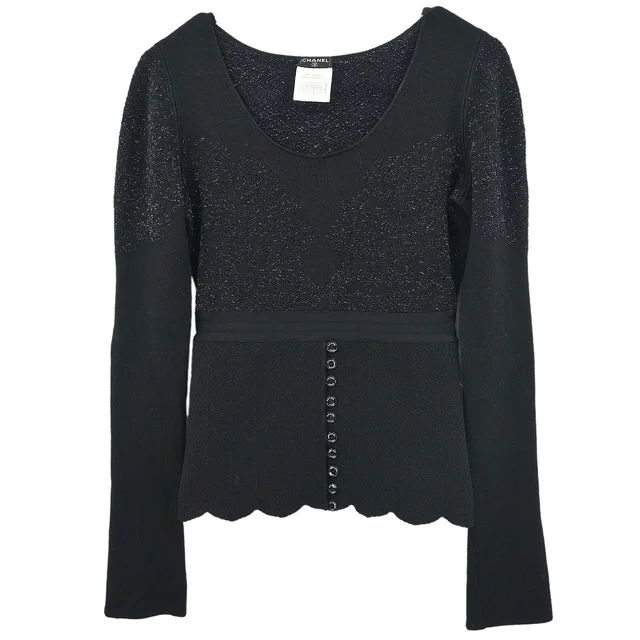 Chanel 2006 Sweater Top Black #34 in Black Cashmere from AMORE Vintage Tokyo