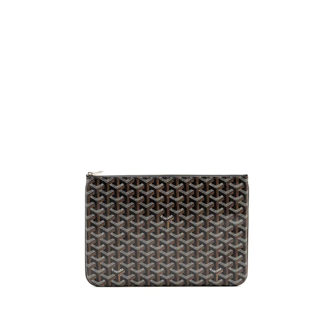 Goyard Senat MM Pouch Goyardine Canvas/Chevroches Calfskin Black/Tan SHW in Black Calfskin from EMIER