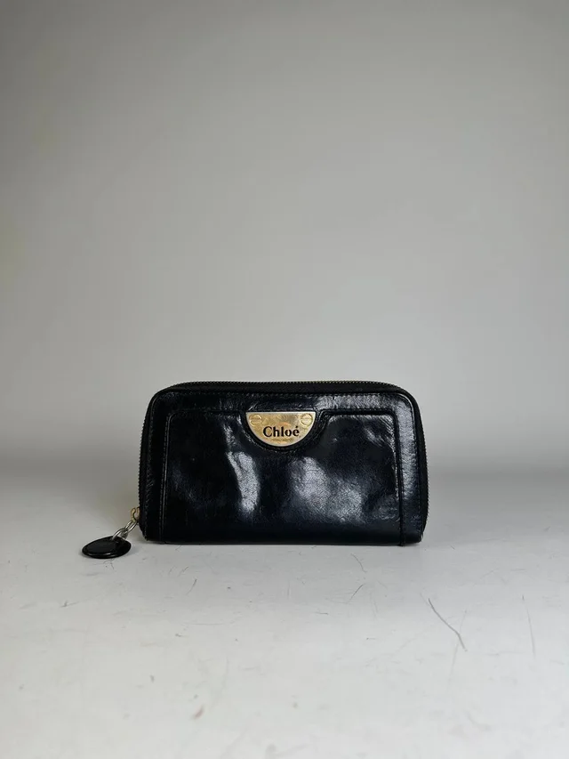 Chloé Vintage Leather Wallet Black Gold-Tone in black Leather from Grailed