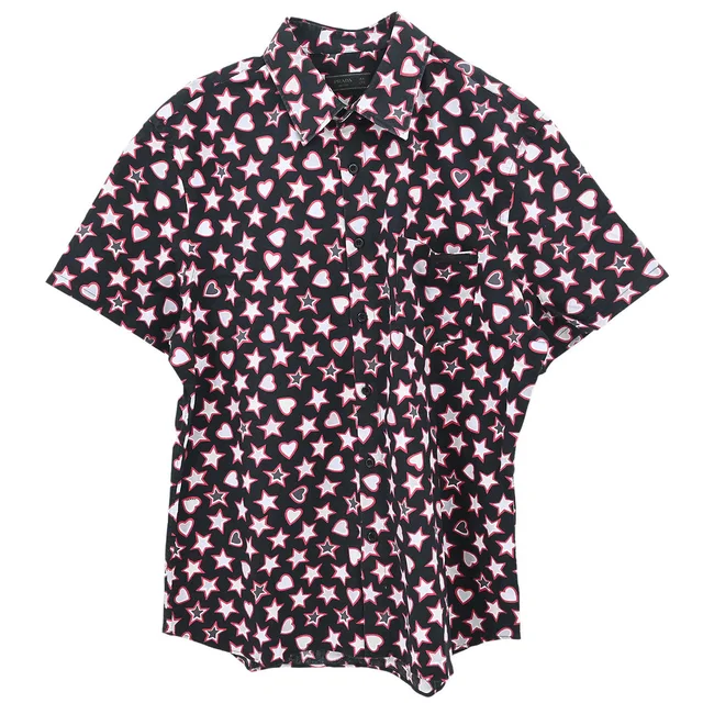 Prada 2015 Star Heart Short Sleeve Blouse Shirt Top Black #44 in Black from AMORE Vintage Tokyo